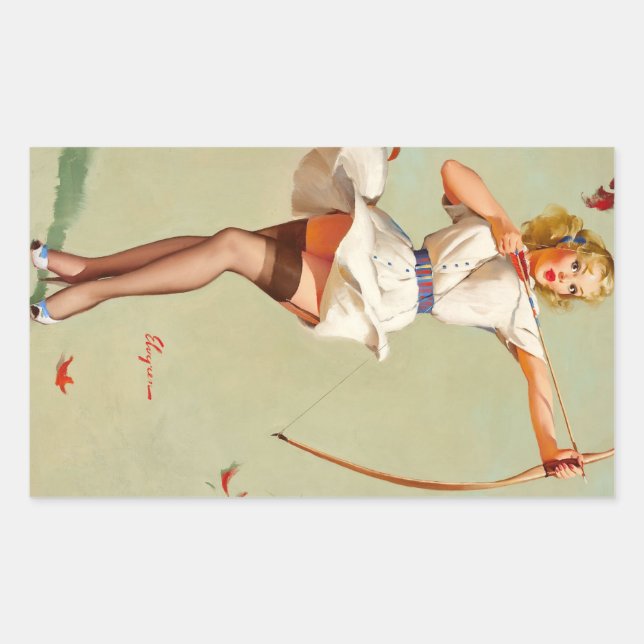 Archery Button-Up Girl Rechteckiger Aufkleber (Vorderseite)