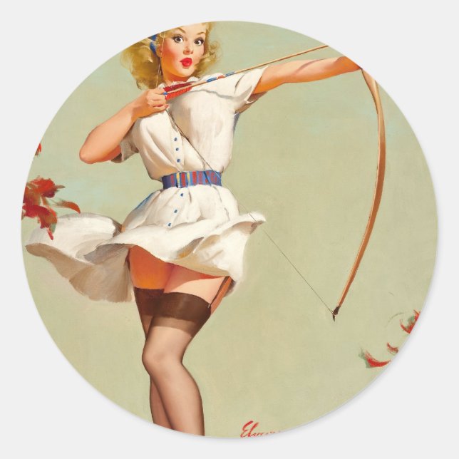Archery Button-Up Girl Runder Aufkleber (Vorderseite)