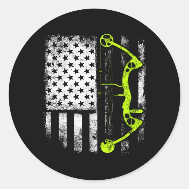 Archery Compound Bow Usa Flag Runder Aufkleber (Vorderseite)