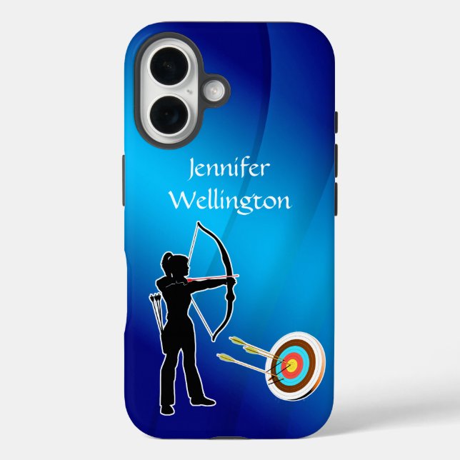 Archery Female Archer Silhouette and Target iPhone 16 Hülle (Rückseite)
