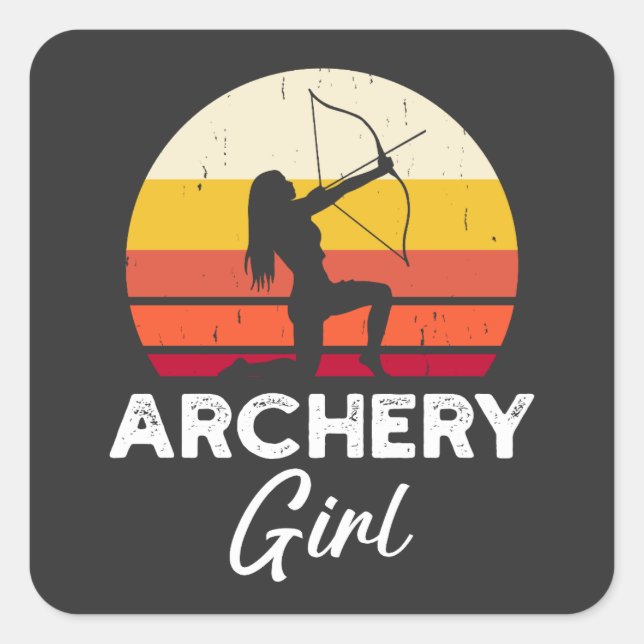 Archery Girl Bow und Arrow Quadratischer Aufkleber (Vorderseite)