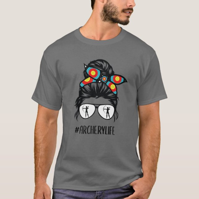 Archery Life Messy Bun Hair Glasses T-Shirt (Vorderseite)