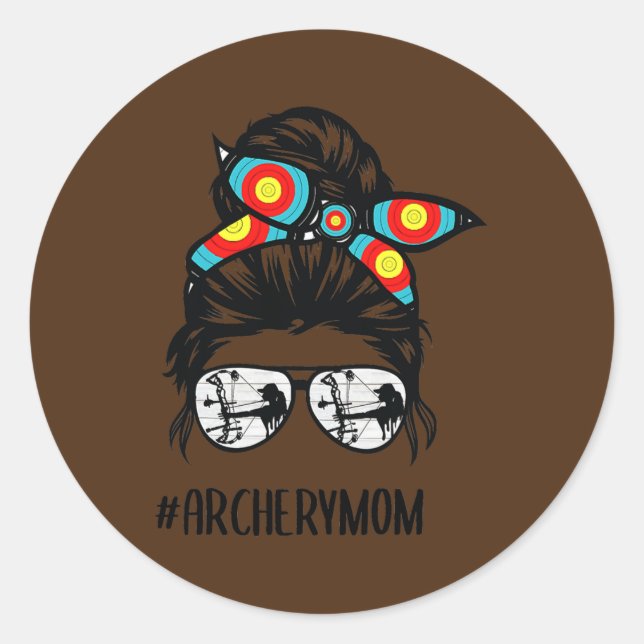 Archery Mama Life Messy Bun Haar Brille Runder Aufkleber (Vorderseite)