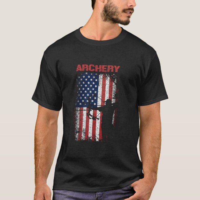 Archery Sports Retro American Flag America USA Bow T-Shirt (Vorderseite)
