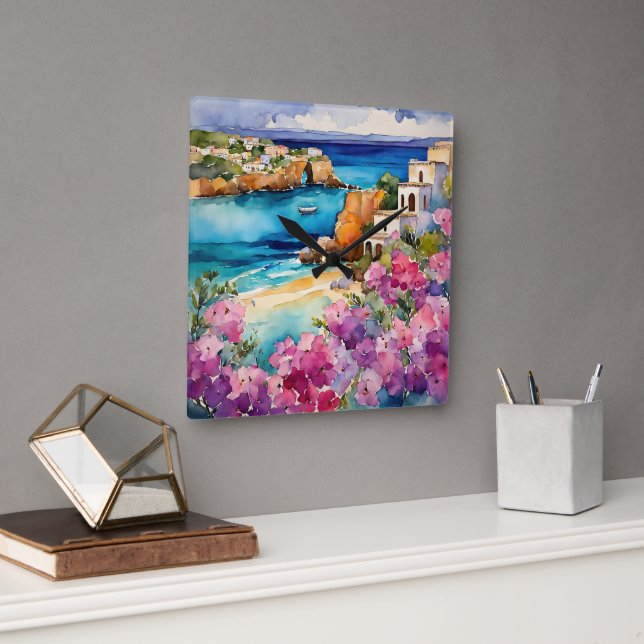 "Arches by Sea" Quadratische Wanduhr (Büro)