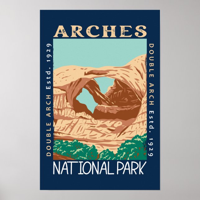 Arches National Park Doppelbogen Retro verzweifelt Poster (Vorne)
