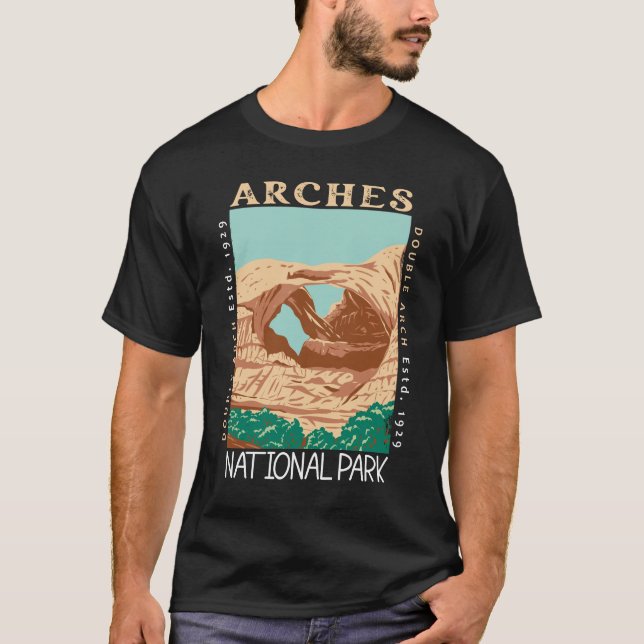 Arches National Park Doppelbogen Retro verzweifelt T-Shirt (Vorderseite)
