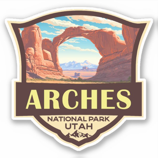 Arches National Park Illustration Retro Aufkleber (Vorderseite)