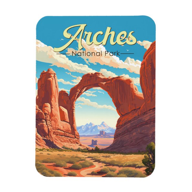 Arches National Park Illustration Retro Magnet (Vertikal)