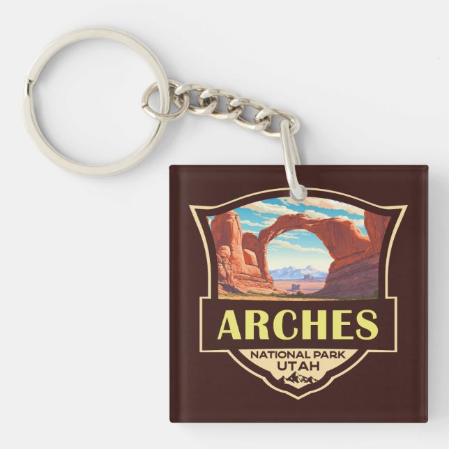 Arches National Park Illustration Retro Schlüsselanhänger (Vorderseite)