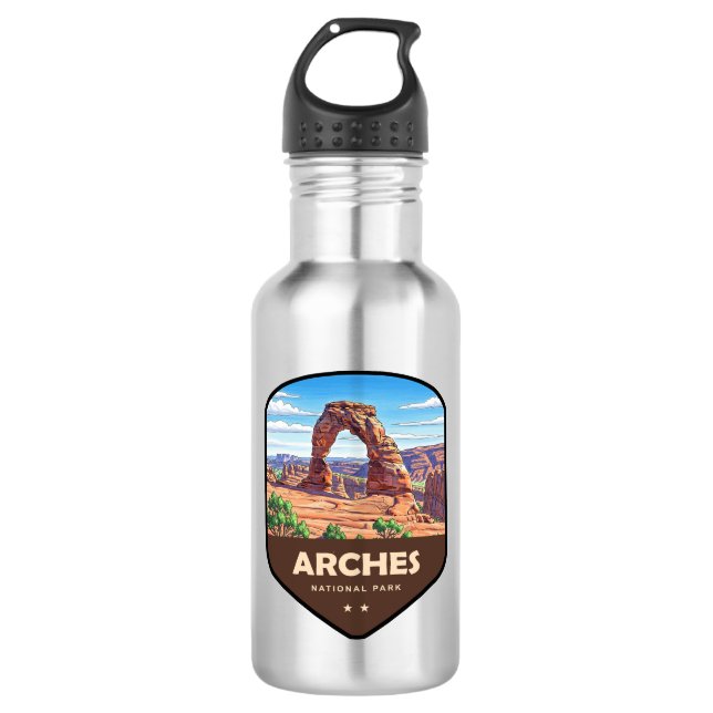 Arches National Park Utah Shield Edelstahlflasche (Vorderseite)