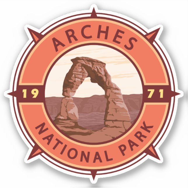 Arches Nationalpark Retro Kompass Emblem Aufkleber (Vorderseite)