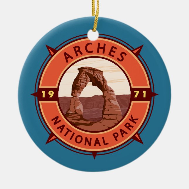 Arches Nationalpark Retro Kompass Emblem Keramik Ornament (Vorne)