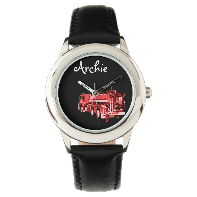 Archie Name mit rotem Feuerwehrfahrzeug, Armbanduhr (Vorderseite)