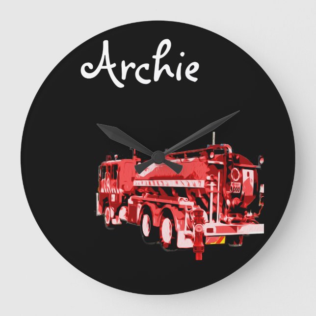 Archie Name mit rotem Feuerwehrfahrzeug, Große Wanduhr (Vorderseite)