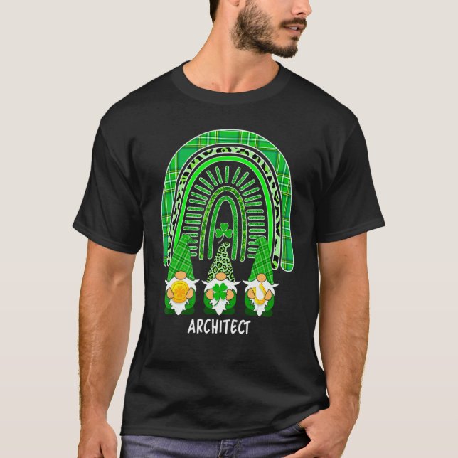 Architect Gnome Rainbow Leopard Shamrock St Patric T-Shirt (Vorderseite)