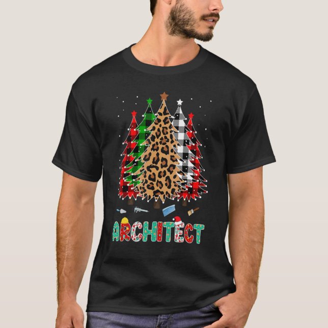 Architect Leopard Red White Green Plaid Christmas  T-Shirt (Vorderseite)