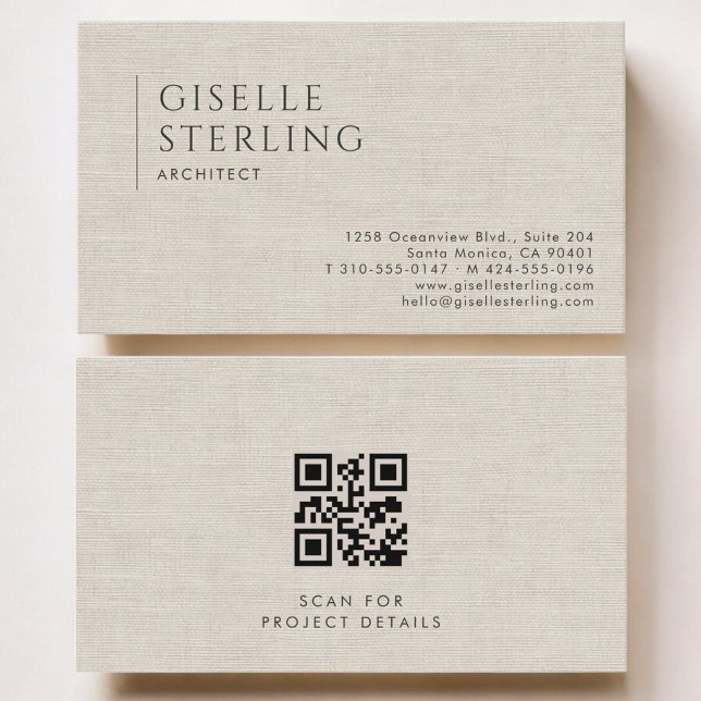 Architect Luxury Neutral Linen QR Code Visitenkarte (Von Creator hochgeladen)