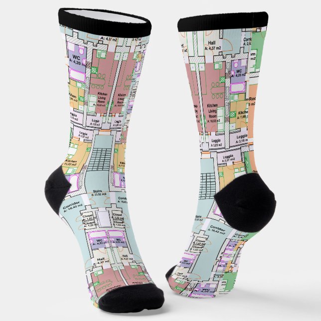 Architectural Blueprint Pattern Men's Socks Socken (Gewinkelt)