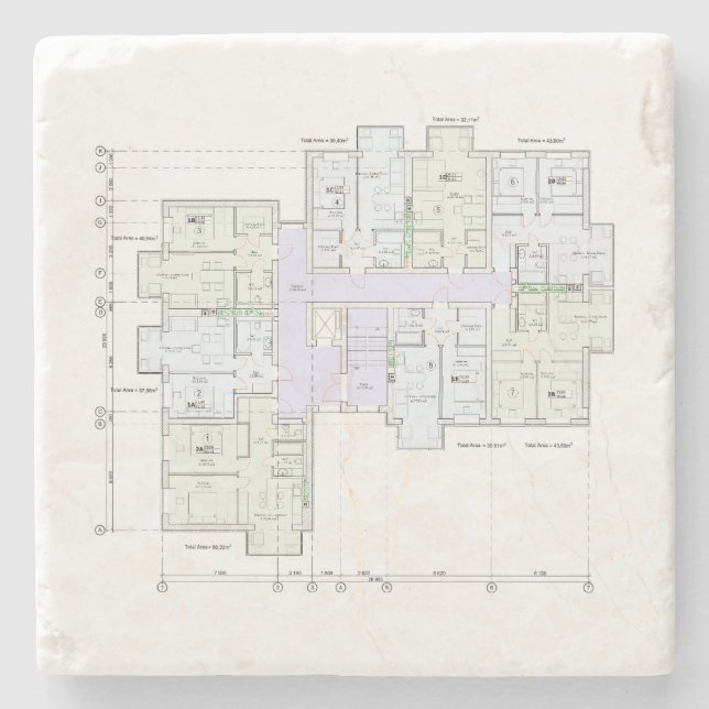 Architectural Blueprint Stone Coaster Steinuntersetzer (Vorderseite)