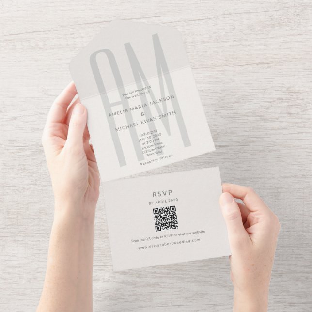 Architectural Monogram Minimal All-in-One Wedding All In One Einladung (Abreißen)