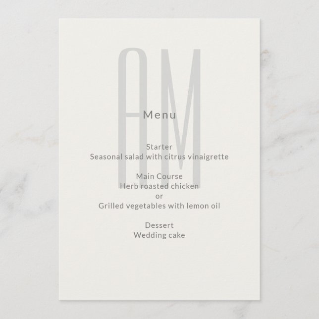 Architectural Monogram Minimal Wedding Menükarte (Vorderseite)