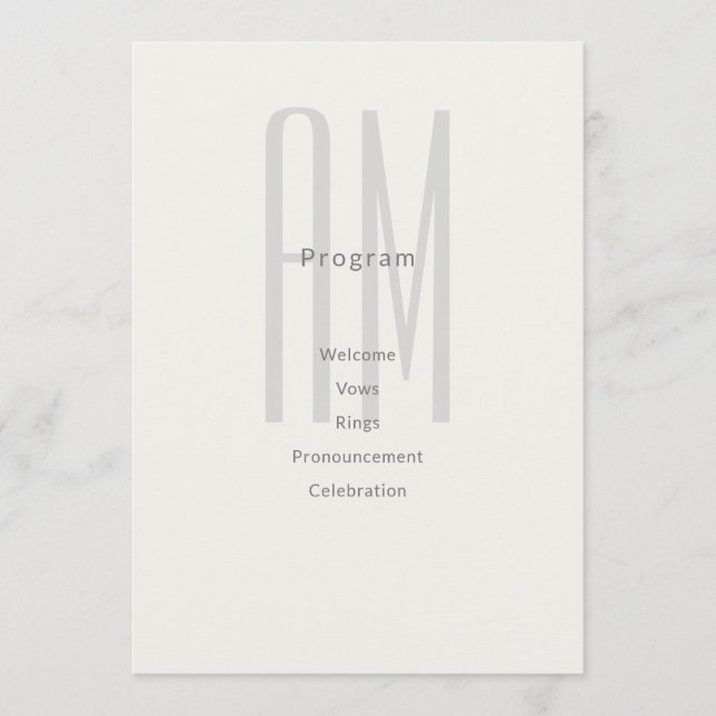 Architectural Monogram Wedding Program Card Programm (Vorderseite)