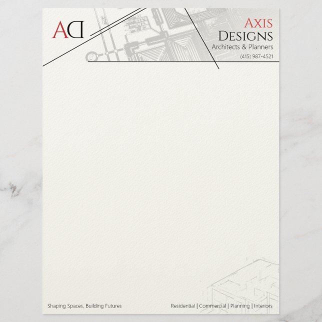 Architecture Minimalistisch Blue Print White Briefbogen (Vorderseite)