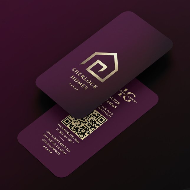 Architekt Entwickler Luxus Lila Gold House Visitenkarte (Architecture Realtor Luxury Purple Gold House Business Card
)