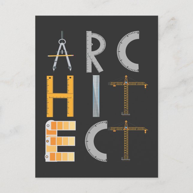 Architekt gibt Architekturstudenten Postkarte (Vorderseite)