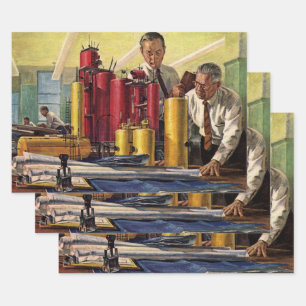 Architekten bei der Arbeit im Büro, Vintage Geschä Geschenkpapier Set