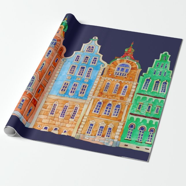 Architektonisch nahtlose Grenzstruktur auf dunklem Geschenkpapier (Ungerollt)
