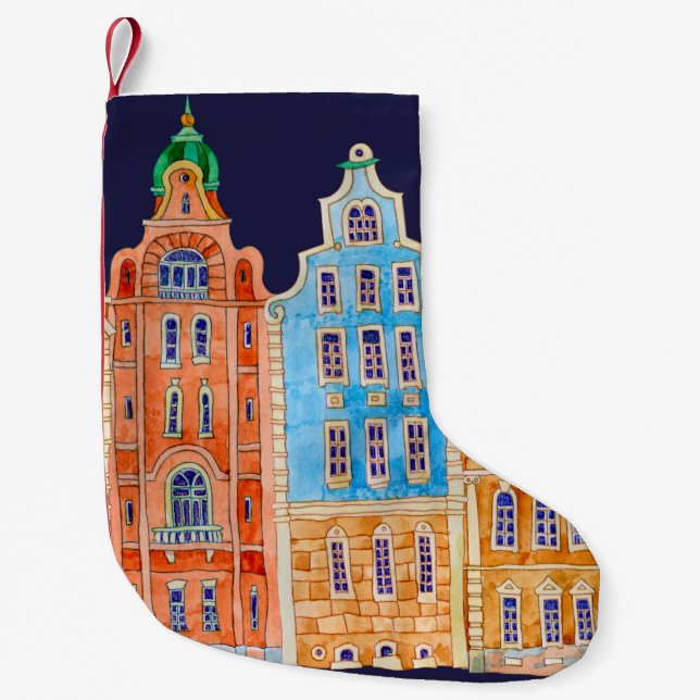 Architektonisch nahtlose Grenzstruktur auf dunklem Kleiner Weihnachtsstrumpf (Vorderseite)