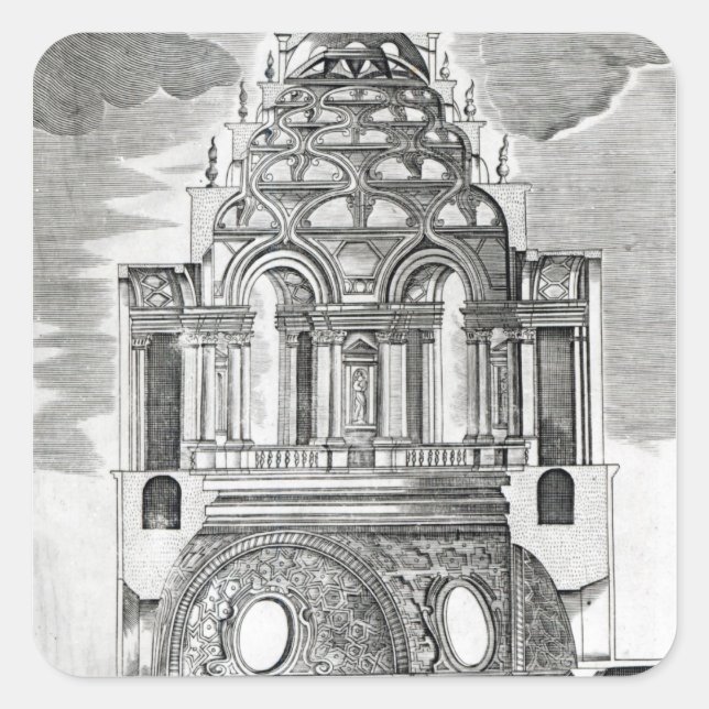 architektonische Illustration Quadratischer Aufkleber (Vorderseite)