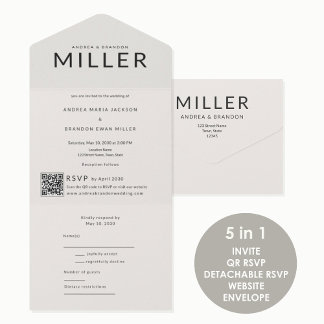 Architektonischer Familienname QR Hochzeit All In One Einladung
