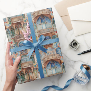 Architektonisches Detail eines Hauses in Barcelona Geschenkpapier