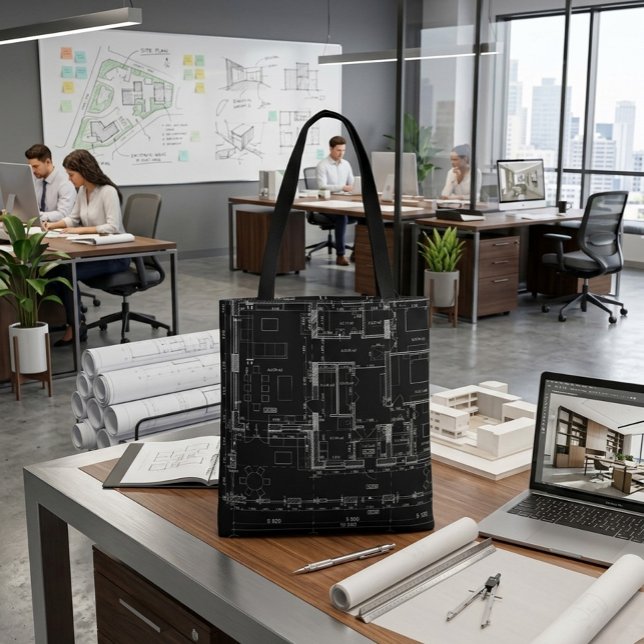 Architektur-Blueprint-Muster-Tragetasche Tasche (Von Creator hochgeladen)