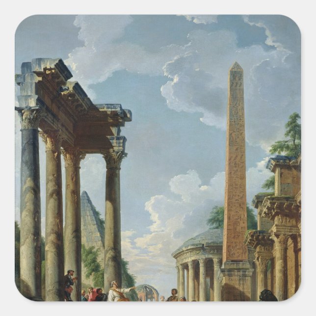 Architektur Capriccio mit Prediger Quadratischer Aufkleber (Vorderseite)