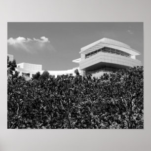Architektur im Getty Center in Schwarz und Weiß Poster