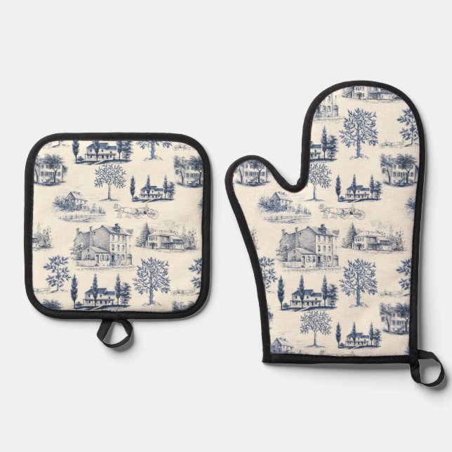 Architekturstadt Ofenhandschuh & Topflappen-Set (Vorderseite)