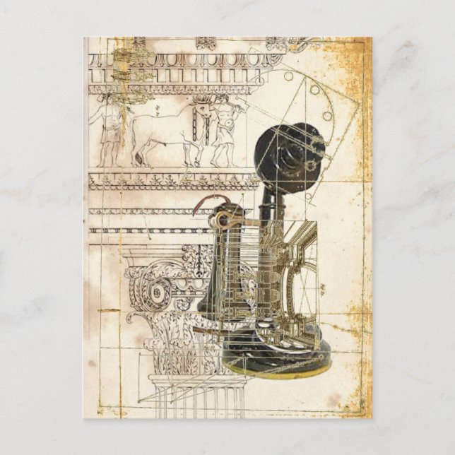 Architektursteampunk Vintages antikes Telefon Postkarte (Vorderseite)