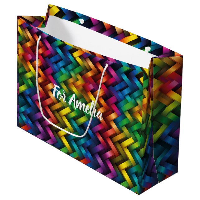 Arcoíris de Geometría Vibrante Große Geschenktüte (Vorderseite Schrägansicht)