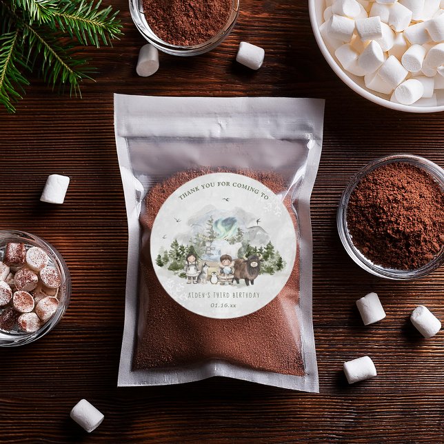 Arctic Adventure Birthday Party Runder Aufkleber (Von Creator hochgeladen)