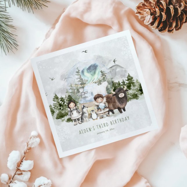 Arctic Adventure Birthday Party Serviette (Von Creator hochgeladen)