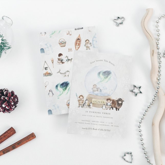 Arctic Adventure Snow Globe Geburtstag Einladung (Von Creator hochgeladen)