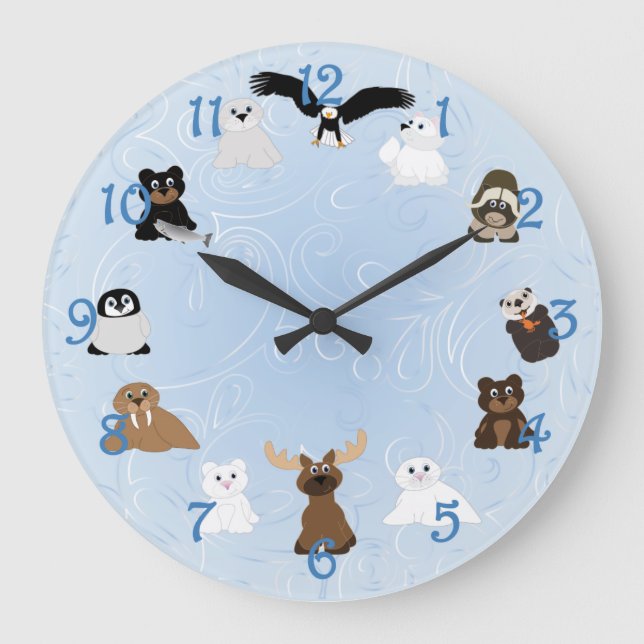 Arctic Alaska Animals Large Clock Große Wanduhr (Vorderseite)