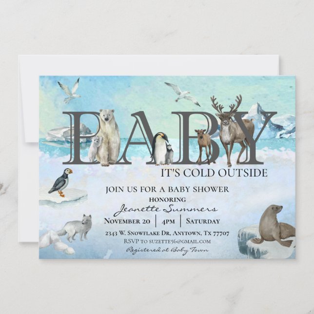 Arctic Animal Baby Es ist kalt draußen Winterdusch Einladung (Vorderseite)