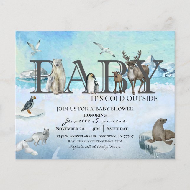 Arctic Animal Baby Es ist kalt draußen Winterdusch Flyer (Vorne)