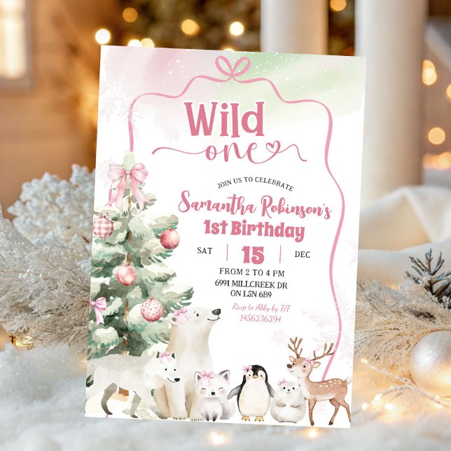 Arctic Animals Coquette Wild One Girl 1st Birthday Einladung (Von Creator hochgeladen)