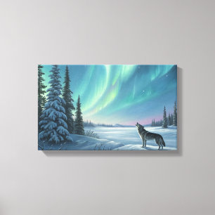 "Arctic Aurora Wolf Howl Wall Art" Leinwanddruck